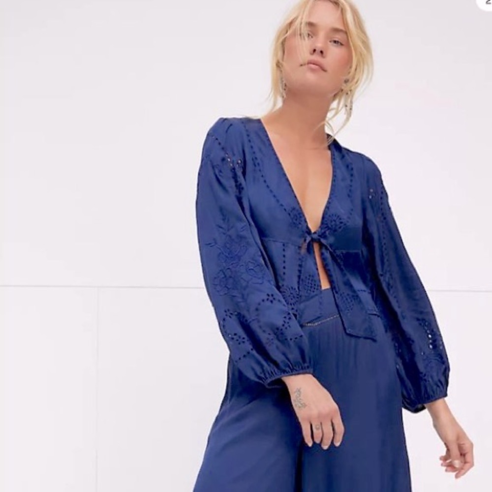 Free People It’s a Setup Embroidered Satin Pant Set - 2 piece